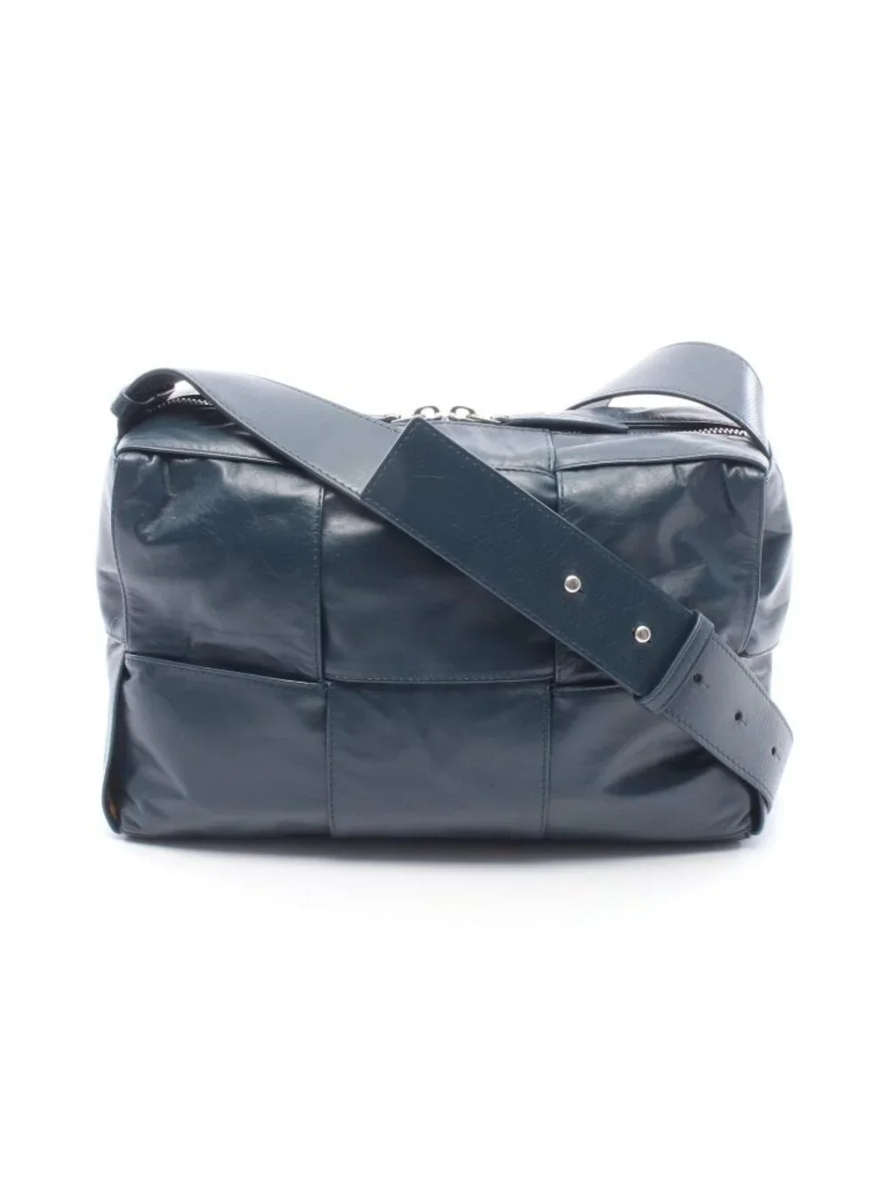 Bottega Veneta Shoulder Bag Arco Navy Leather Maxi Intrecciato Cassette